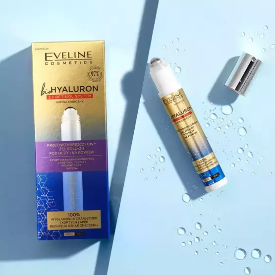 Eveline Cosmetics BIOHYALURON 3XRETINOL SYSTEM Przeciwzmarszczkowy żel roll-on pod oczy i na powieki 15 ml